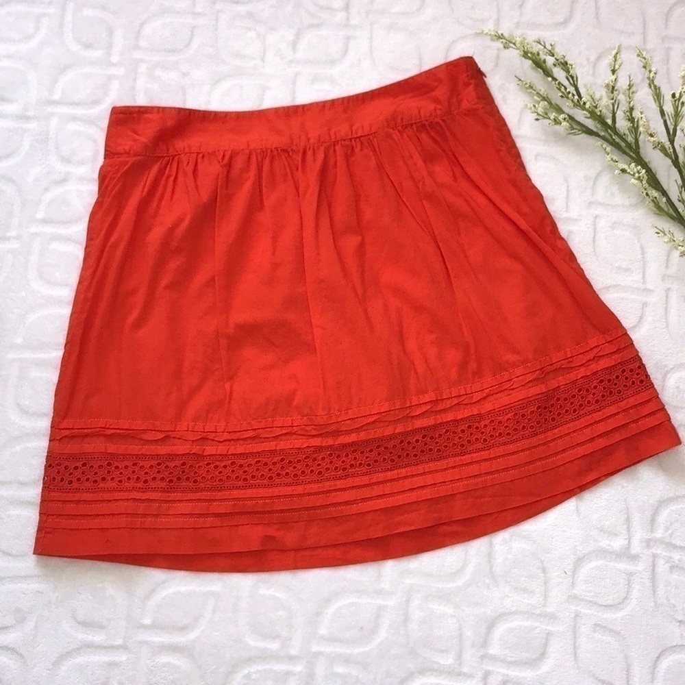 LOFT Bright Orange Eyelet Cotton Skirt Size 8